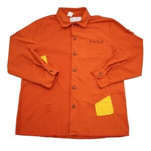 Trick r Treat Shirt Mens L Orange Distressed Button Up Long Sleeve Collared Top